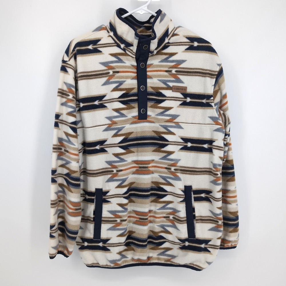 Cinch Pullover Fleece Multicolor Aztec Print Western Snap Neck Mens Size M